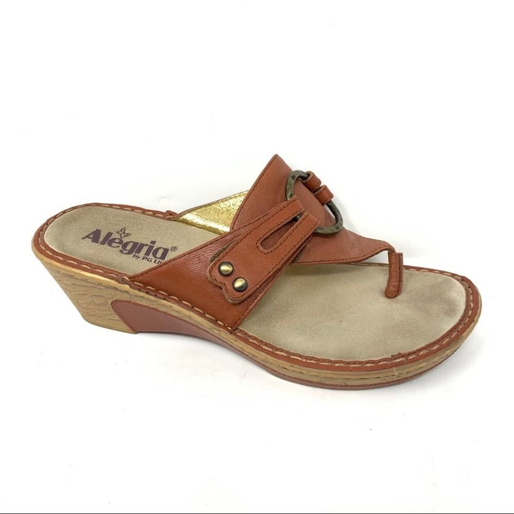 Alegria Cognac Brown Ring Wedge Thong Sandal 39